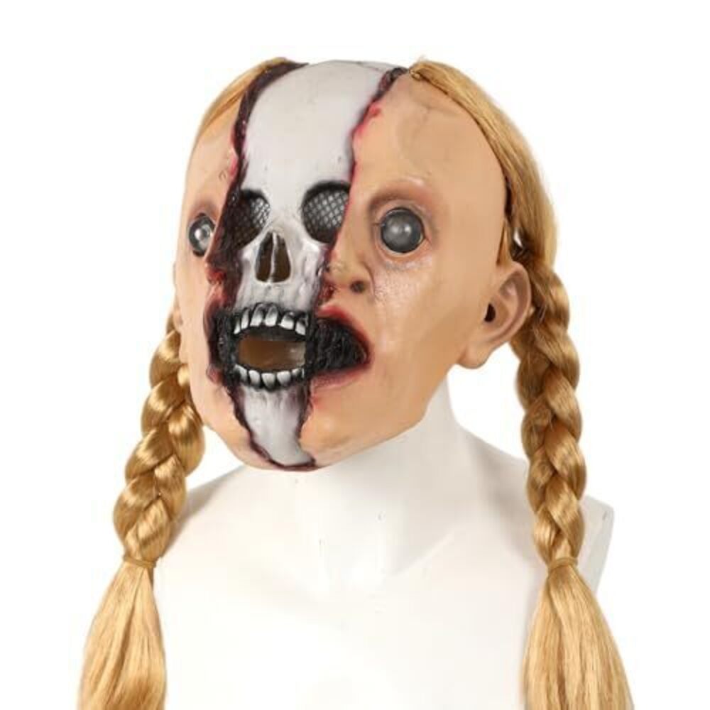 5377 Scary Skull Mask Realistic Skeleton Creepy Scream Doll Mask with Wig - Picture 2 of 7